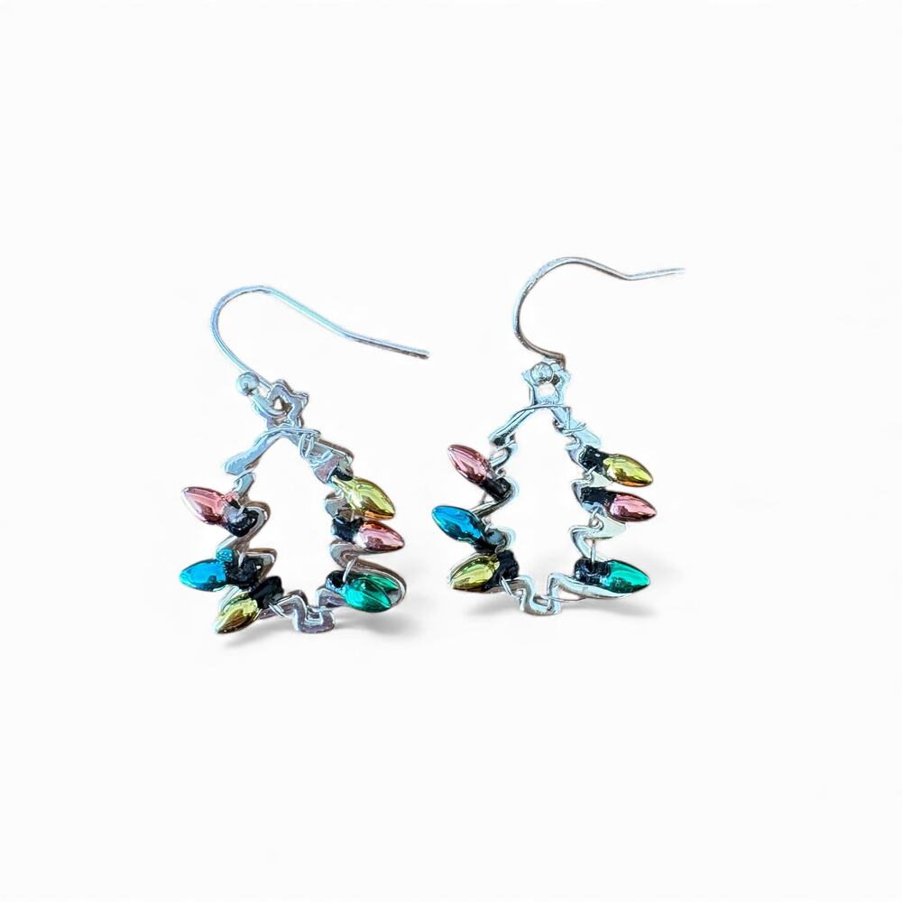 Silver Color Christmas Tree‎ Earrings With Little Lights